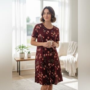 Burgundy Floral Midi Dress